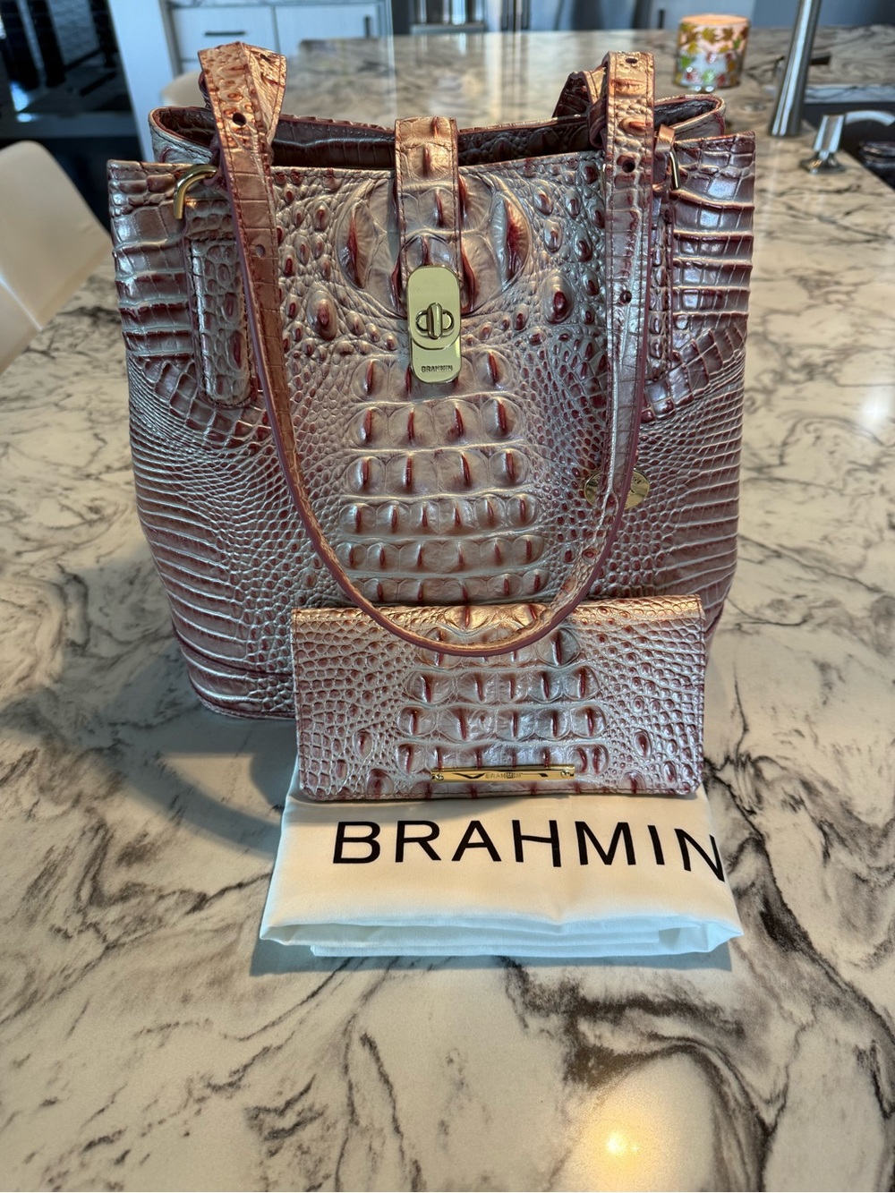 Brahmin Flora Pink Icing Melbourne with Matching Wallet